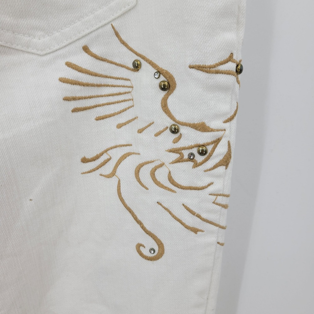 Boston Proper Festival Cream Studded Embroidered Phoenix Bootcut Jeans Sz 12